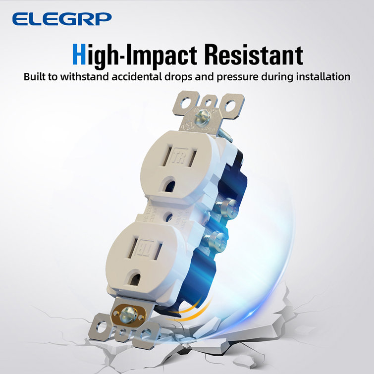 White Tamper Resistant Duplex Outlet with Thermoplastic Body