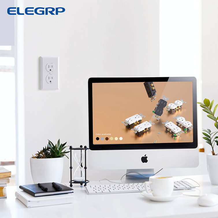 White Tamper Resistant Duplex Outlet with Thermoplastic Body
