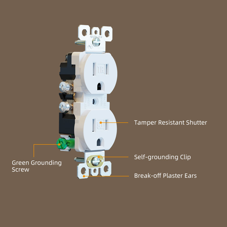 White Tamper Resistant Duplex Outlet with Thermoplastic Body
