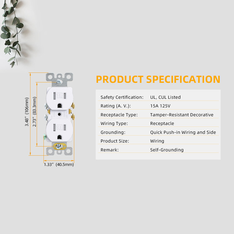 White Tamper Resistant Duplex Outlet with Thermoplastic Body