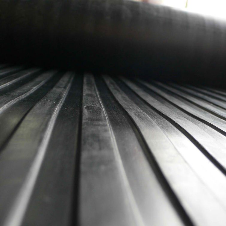 Wide-Rib Corrugated Black Rubber Traction Mat - 48" x 72"