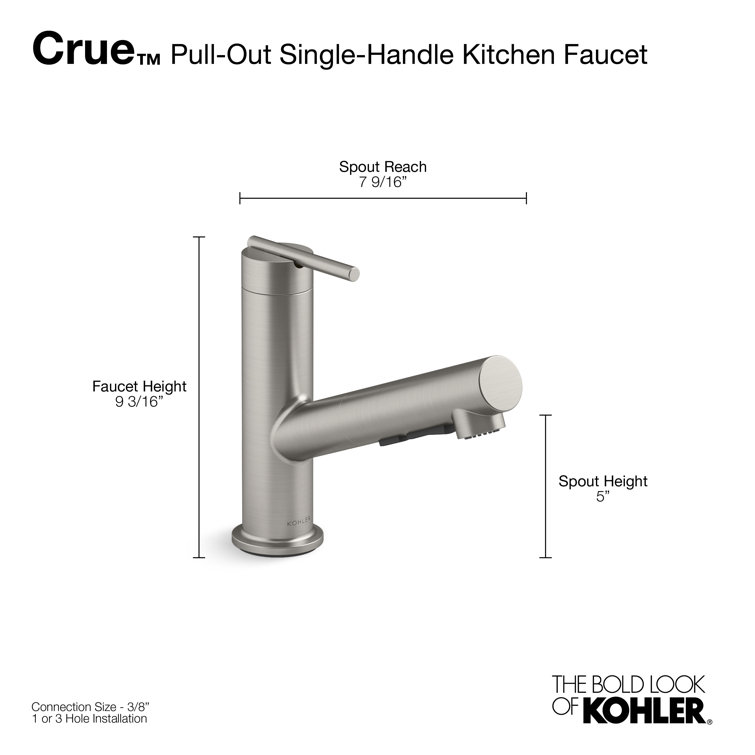 Stainless Steel Pull-Out Kitchen Faucet with Three-Function Sprayhead