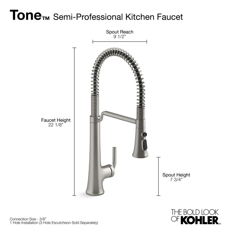 Tone Vibrant Stainless Pull-Down Kitchen Faucet with Three-Function Spray