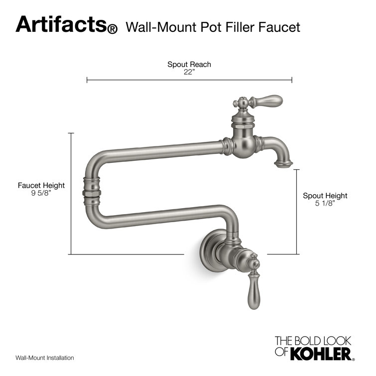 Polished Chrome Wall-Mount Articulating Pot Filler Faucet