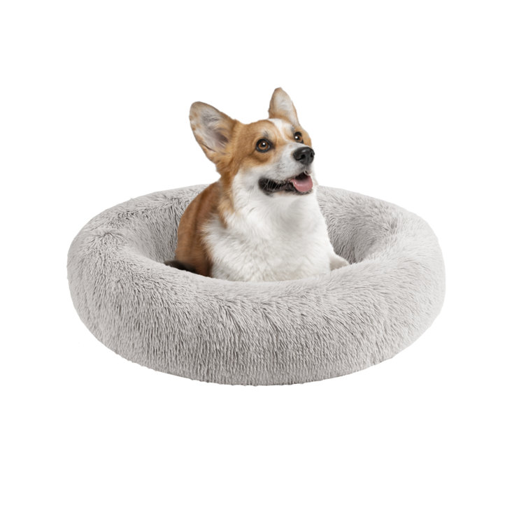 Gray Faux Fur Medium Orthopedic Elevated Pet Bed