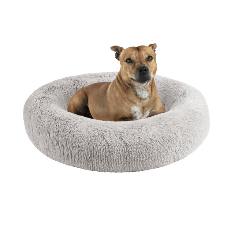 Large Gray Faux Fur Orthopedic Elevated Dog Bed