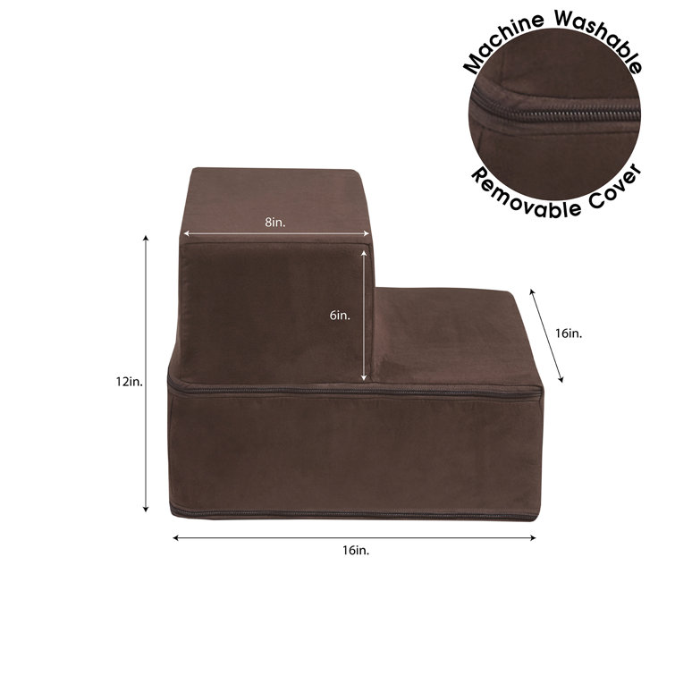 Cocoa Brown Foam 2-Step Pet Stairs with Removable Cover