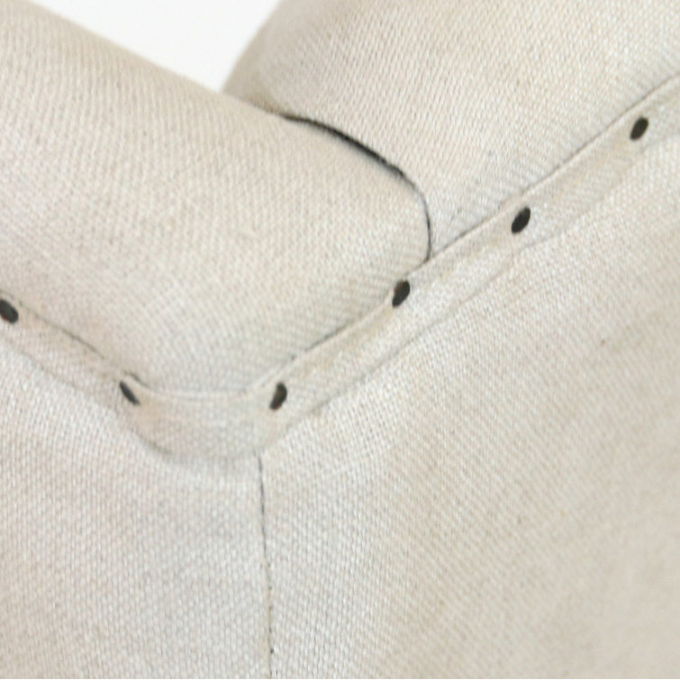 Lisbon Beige Linen and Oak Wingback Armchair with Nailhead Trim