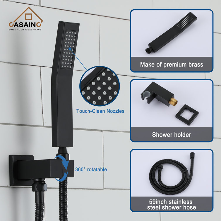 Matte Black Dual Function Square Rain Shower System