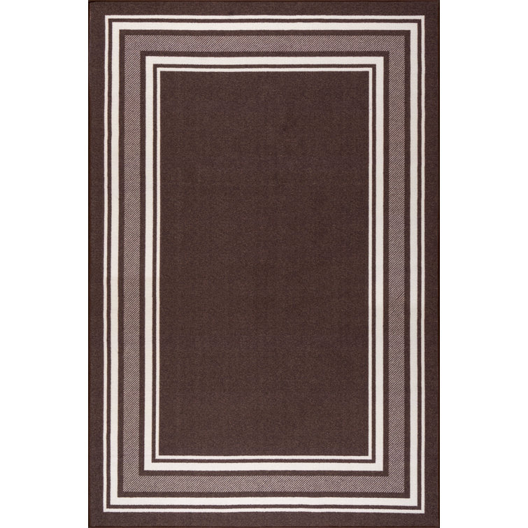 Brown and White Non-Slip Synthetic Rectangular Area Rug 8' x 10'
