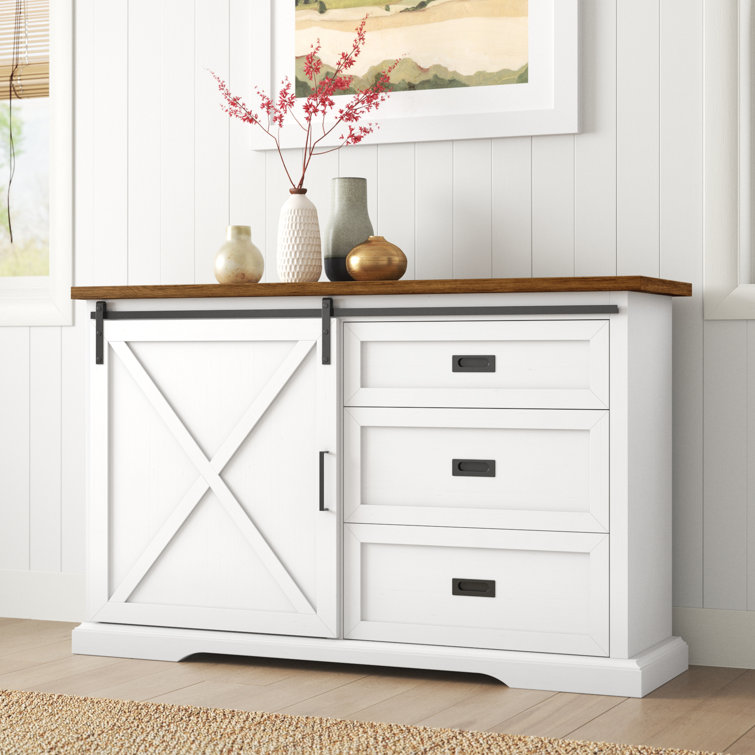 Rustic Oak and Brushed White 56" Sliding Barn Door Sideboard
