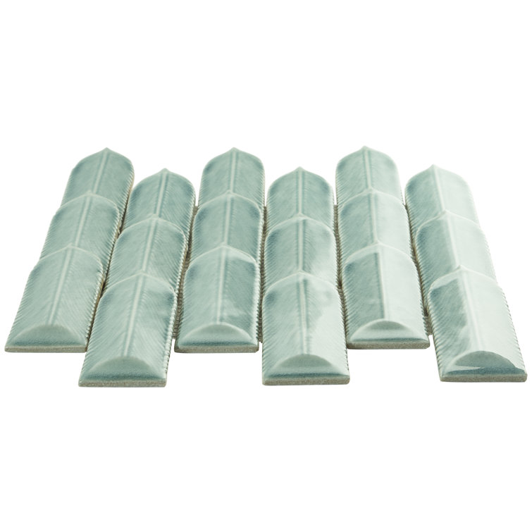 Sky Blue Feather Pattern Ceramic Mosaic Tile