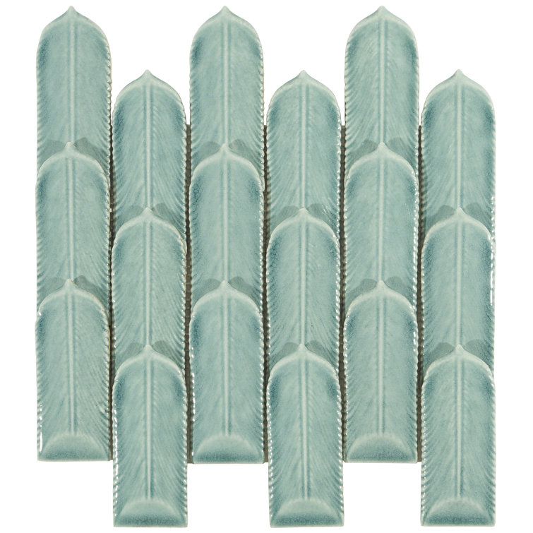 Sky Blue Feather Pattern Ceramic Mosaic Tile
