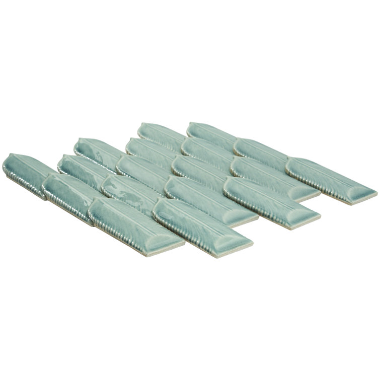 Sky Blue Feather Pattern Ceramic Mosaic Tile