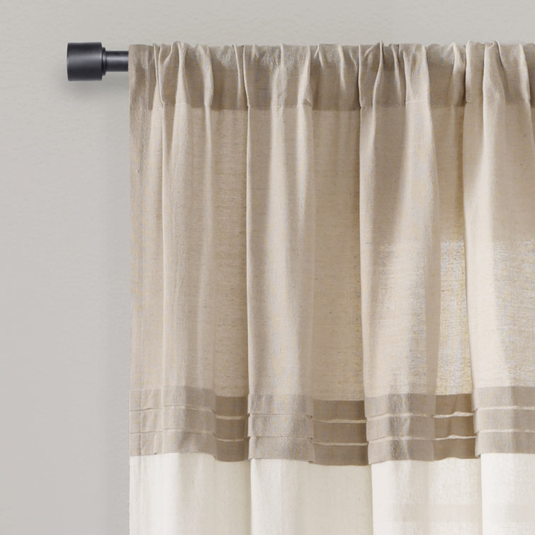 Linen Colorblock Pleated Light-Filtering Curtain Panels 40x84 Set
