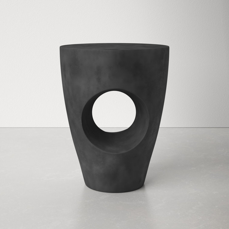 Aishi Modern Concrete Round Accent Table, Black, 21"