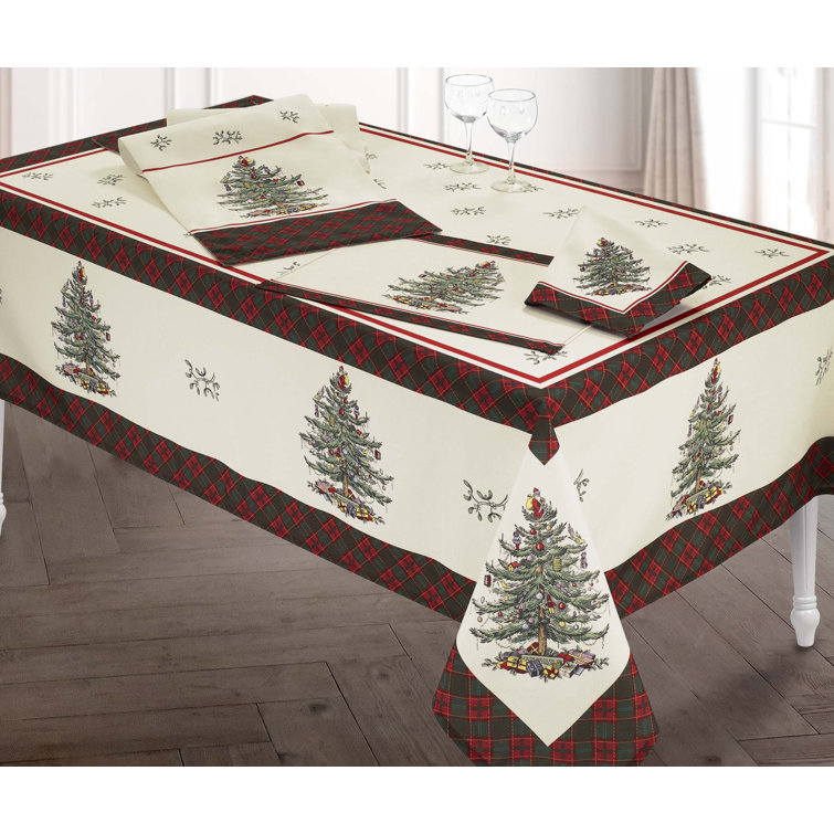 Holiday Christmas Tree Tartan Cotton Pot Holder and Oven Mitt Set