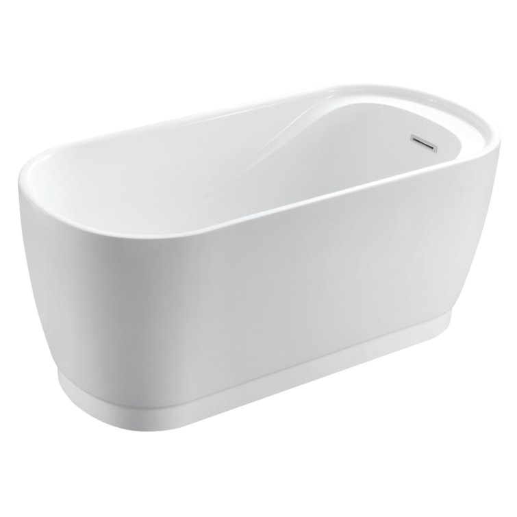 Glossy White Acrylic Freestanding Tub with Integrated Seat
