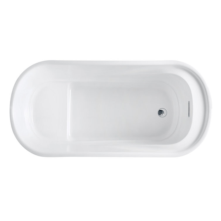 Glossy White Acrylic Freestanding Tub with Integrated Seat
