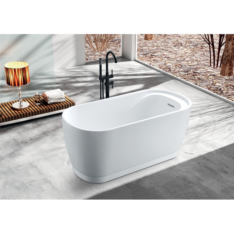 Aqua Eden 59-Inch Glossy White Acrylic Freestanding Tub with Integrated Seat
