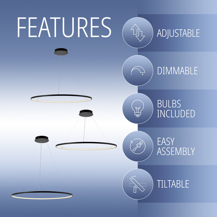 Matte Black Modern LED Drum Pendant Light - 15.75" Diameter