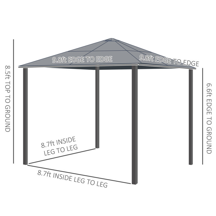 10' x 10' Brown Aluminum Hardtop Gazebo with Side Curtains