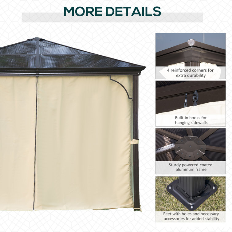 10' x 10' Brown Aluminum Hardtop Gazebo with Side Curtains