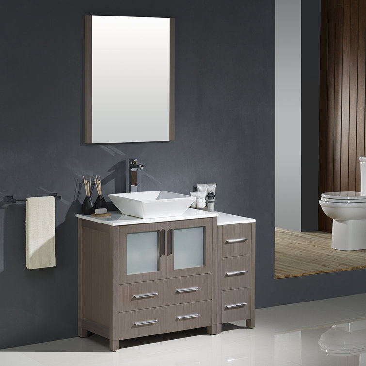 Gray Oak 42" Modern Freestanding Vanity Set with Mirror