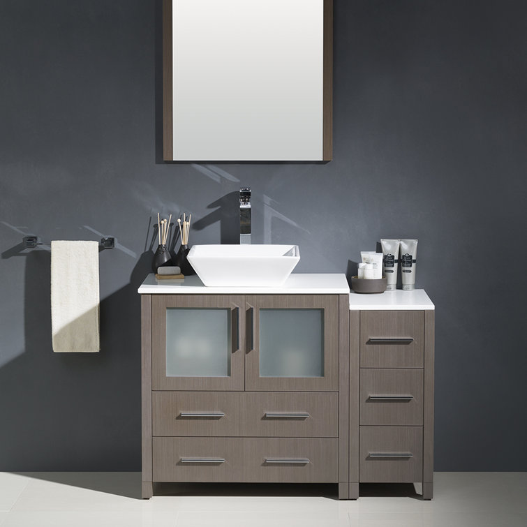 Gray Oak 42" Modern Freestanding Vanity Set with Mirror