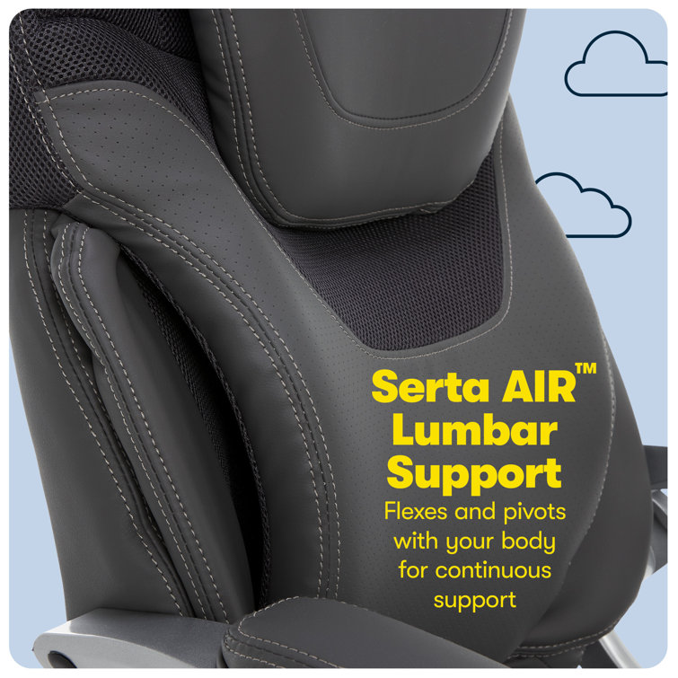 Gray Leather Executive Office Chair with Lumbar Support