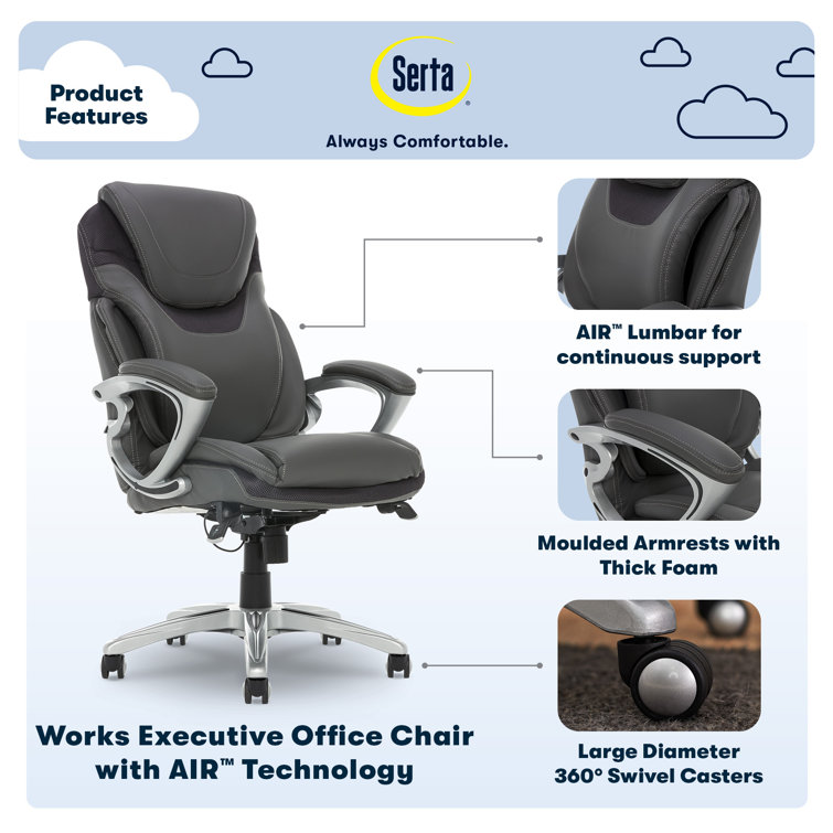 Gray Leather Executive Office Chair with Lumbar Support