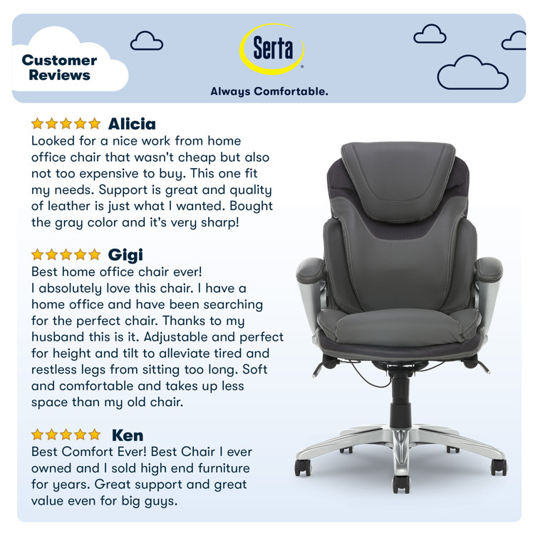 Gray Leather Executive Office Chair with Lumbar Support