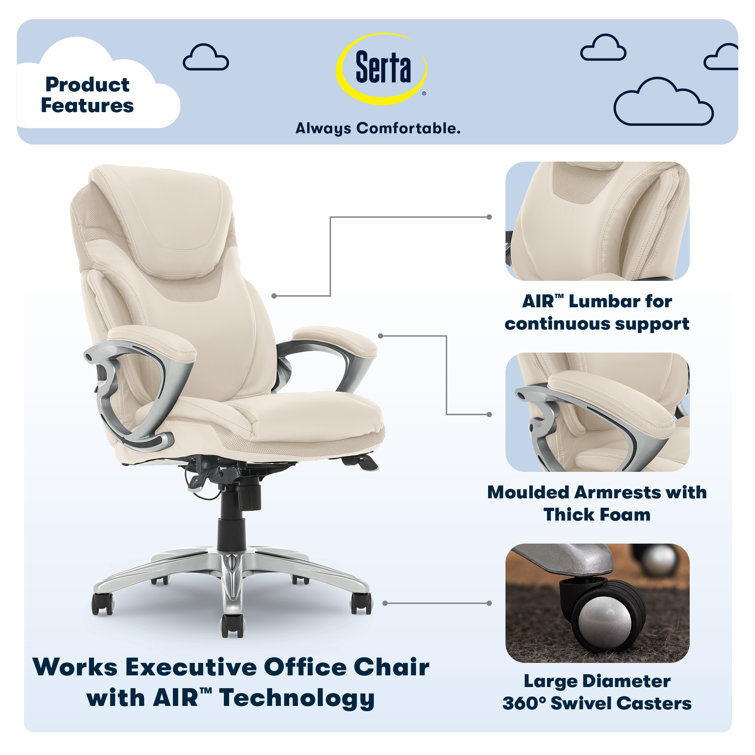 Cream High Back Swivel Faux Leather Executive Chair with Metal Frame