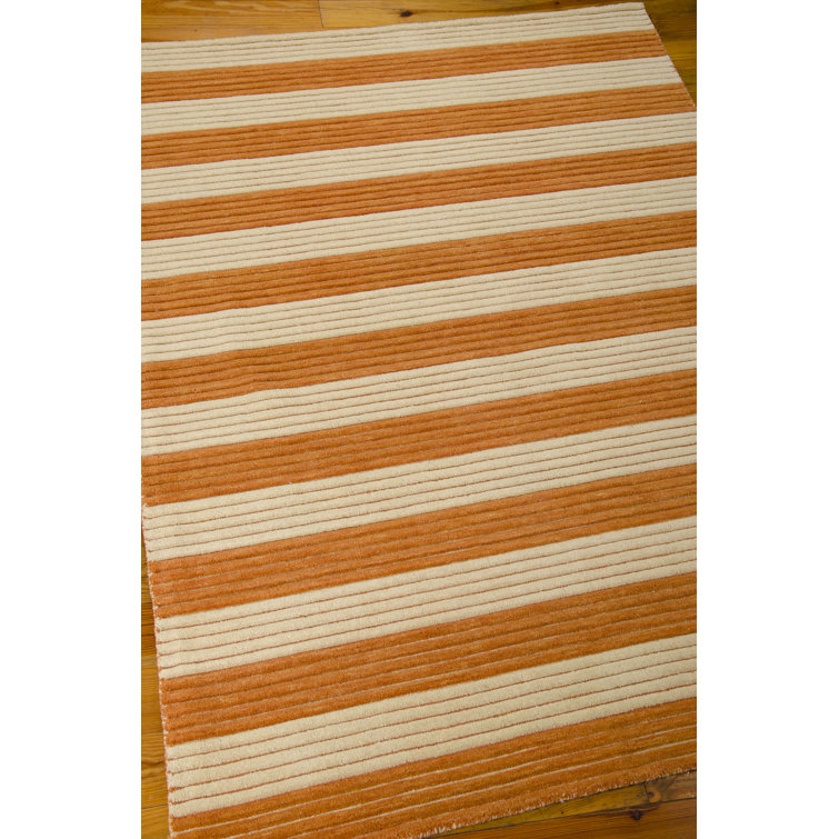 Handmade Pumpkin and Beige Wool Striped Runner Rug