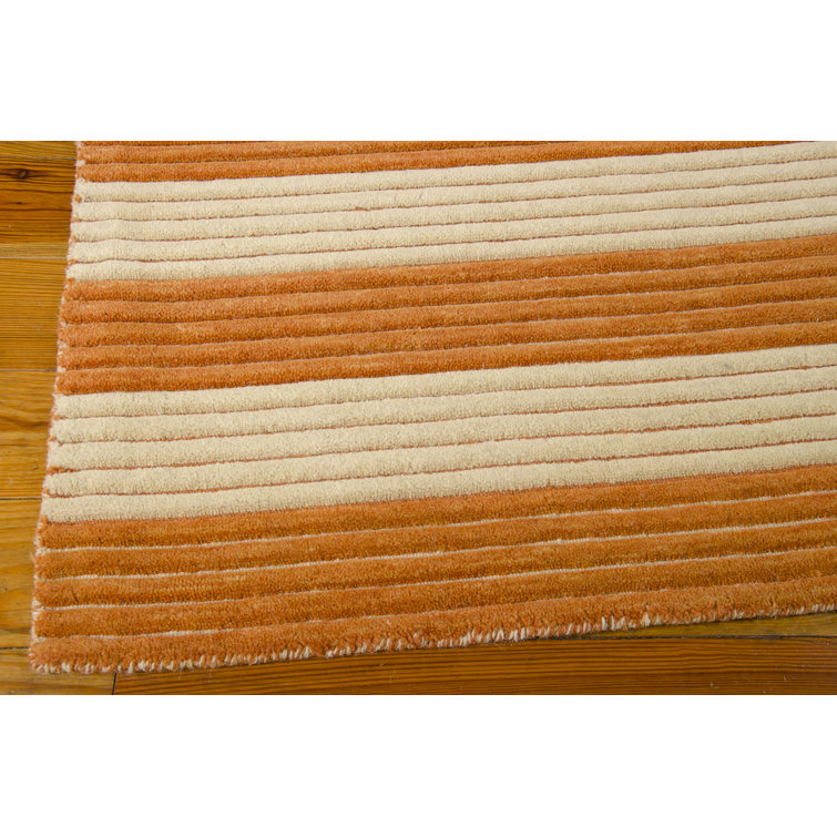 Handmade Pumpkin and Beige Wool Striped Runner Rug