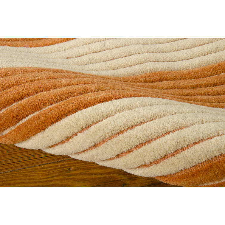 Handmade Pumpkin and Beige Wool Striped Runner Rug