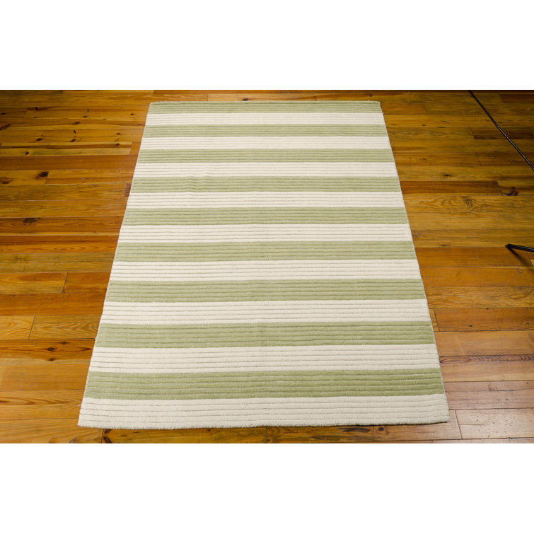 Sage Stripe Handmade Wool 8' x 10' Rustic Runner Rug