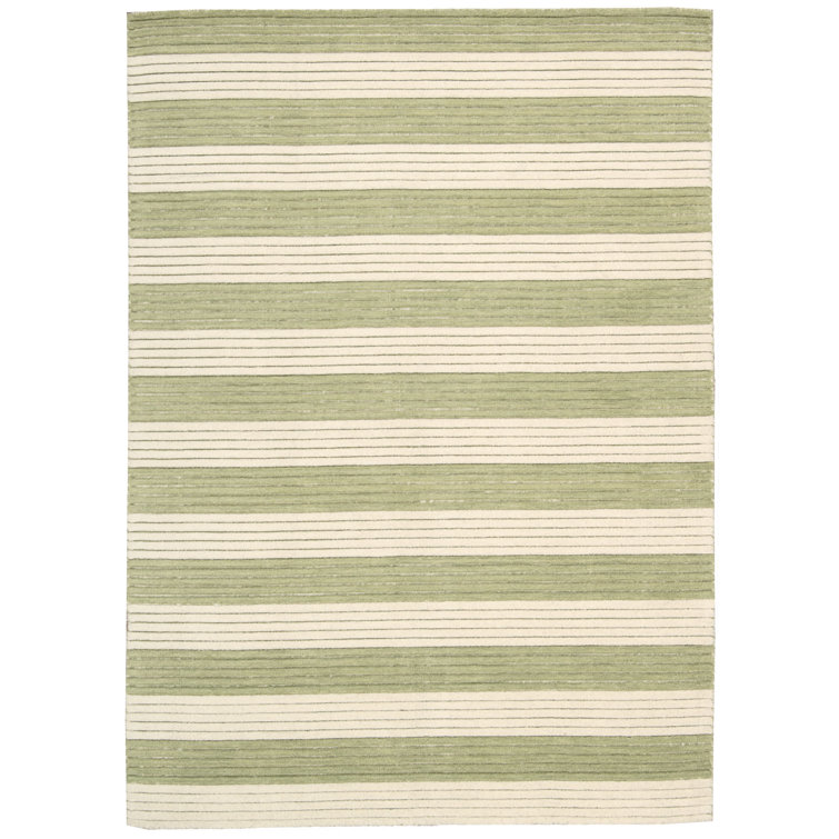 Sage Stripe Handmade Wool 8' x 10' Rustic Runner Rug