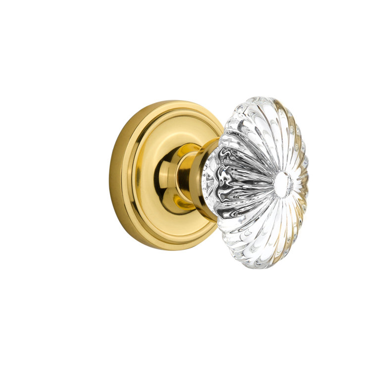 Unlacquered Brass Oval Fluted Crystal Privacy Door Knob