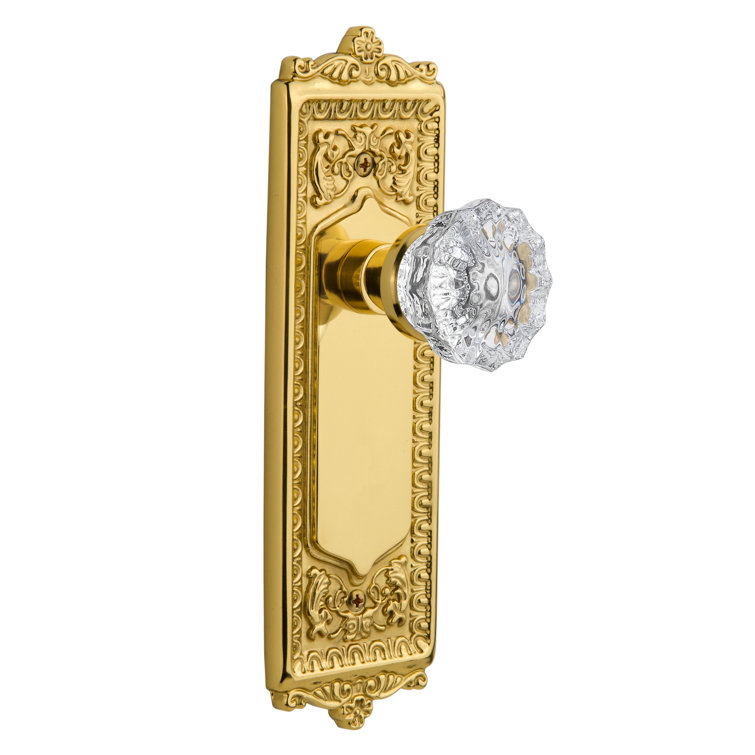 Polished Brass Egg & Dart Plate with Crystal Door Knob