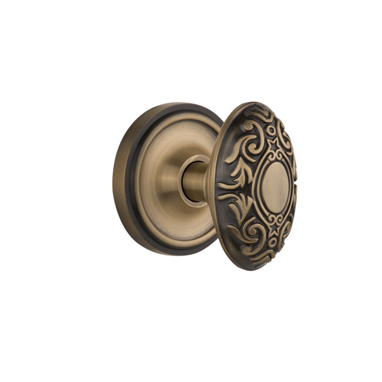 Antique Brass Victorian Passage Door Knob with Classic Rosette
