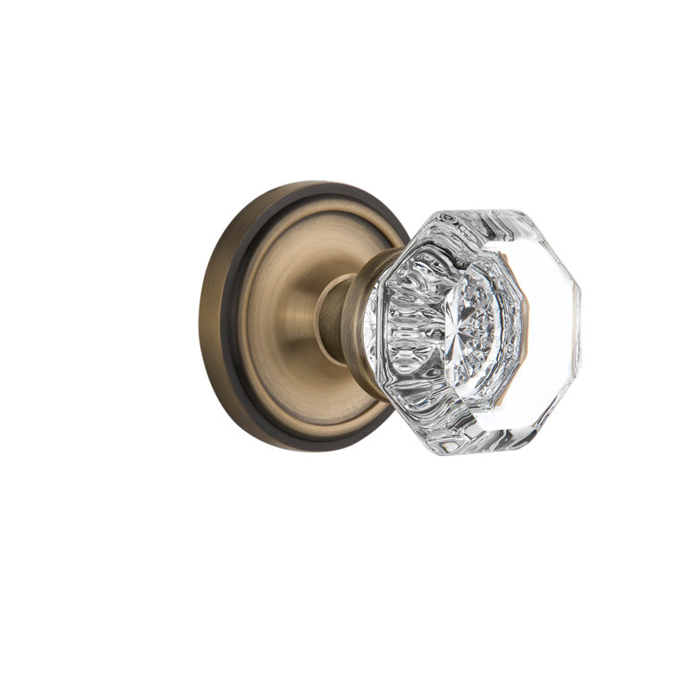 Antique Brass Rosette with Octagonal Crystal Door Knob