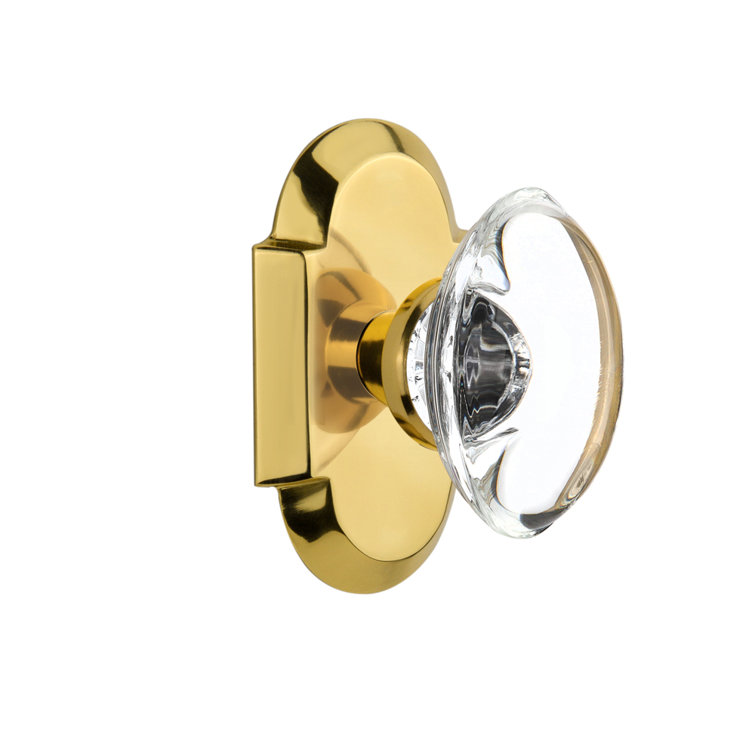 Polished Brass Cottage Plate with Oval Clear Crystal Door Knob