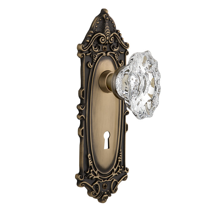 Antique Brass Victorian Plate with Crystal Door Knob