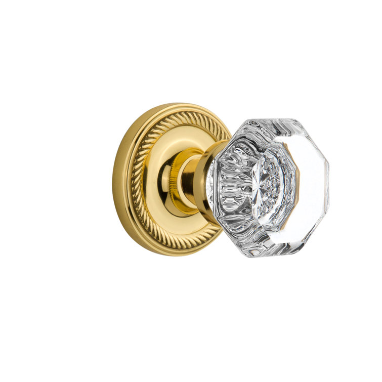 Polished Brass and Crystal Privacy Door Knob with Rope Rosette