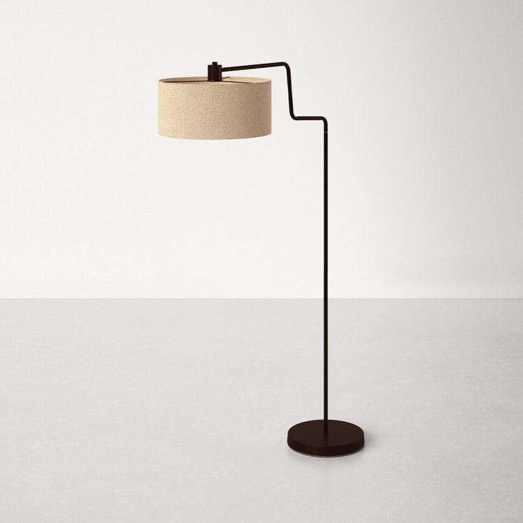 Antique Bronze Mid-Century Modern Adjustable Floor Lamp with Woven Shade
