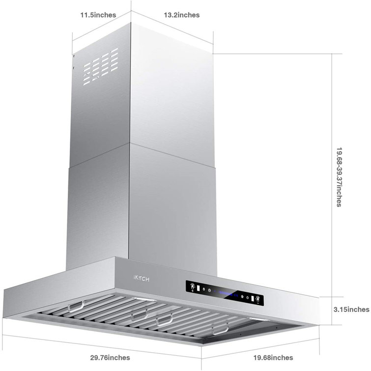 30-Inch Silver Stainless Steel Wall Mounted Range Hood with Charcoal Filter