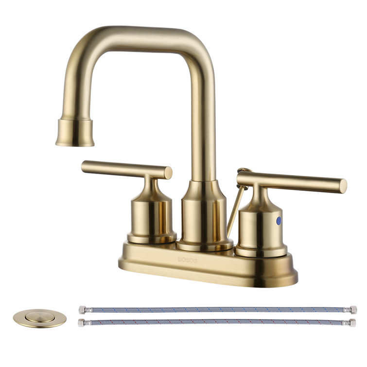 Gold Centerset 2-Handle Bathroom Faucet with Drain Assembly