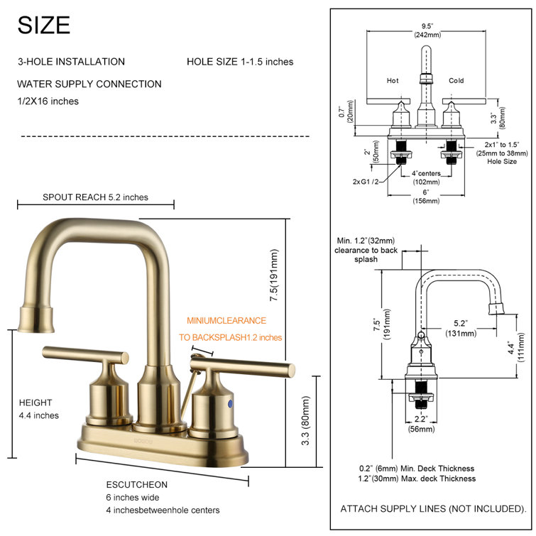 Gold Centerset 2-Handle Bathroom Faucet with Drain Assembly