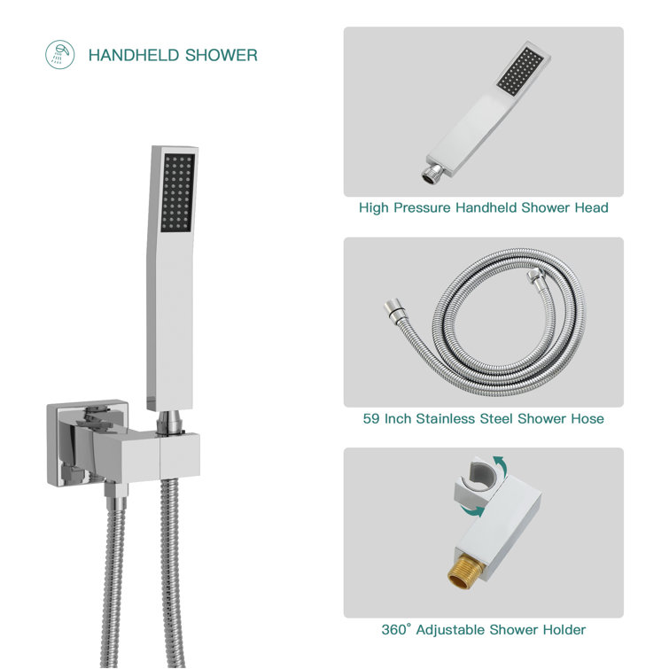 Chrome 12" Ceiling Mounted Rain Shower System with Handheld Spray